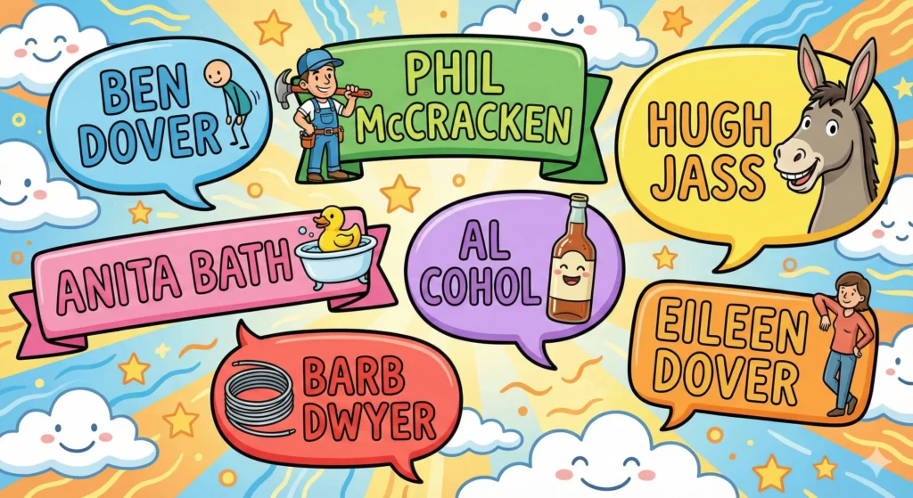 Funny Names Like Ben Dover - Cartoon Pun Names